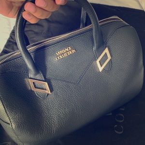 Black leather Versace collection handbag